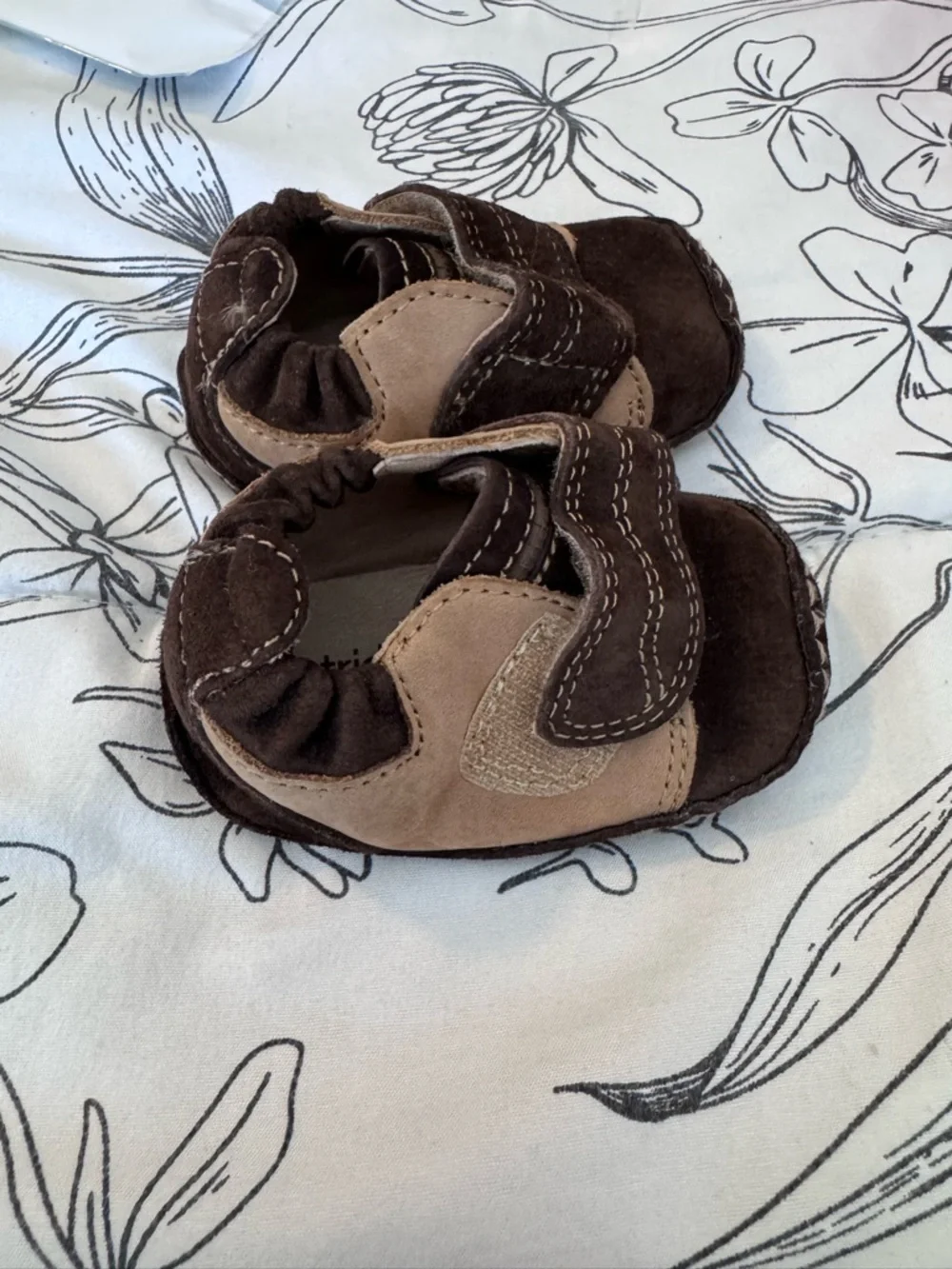 Stride Rite Tan and Brown Leather Moccasin Baby Shoes